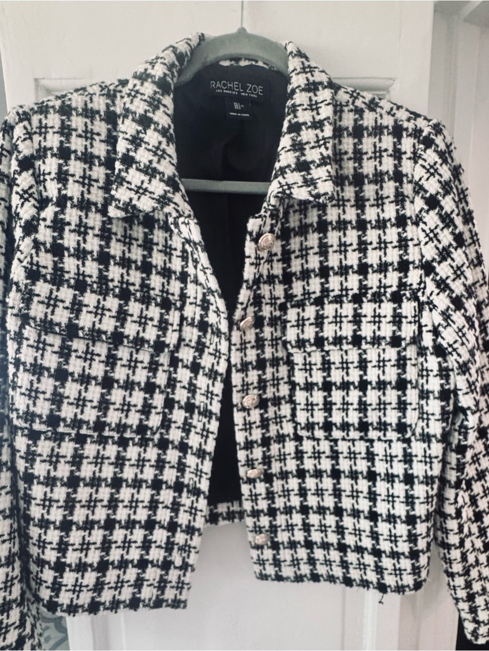 Rachel Zoe Black and White Tweed Cropped Blazer